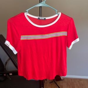 Red crop top with strips, Great for 4th of July. Size small. Never worn